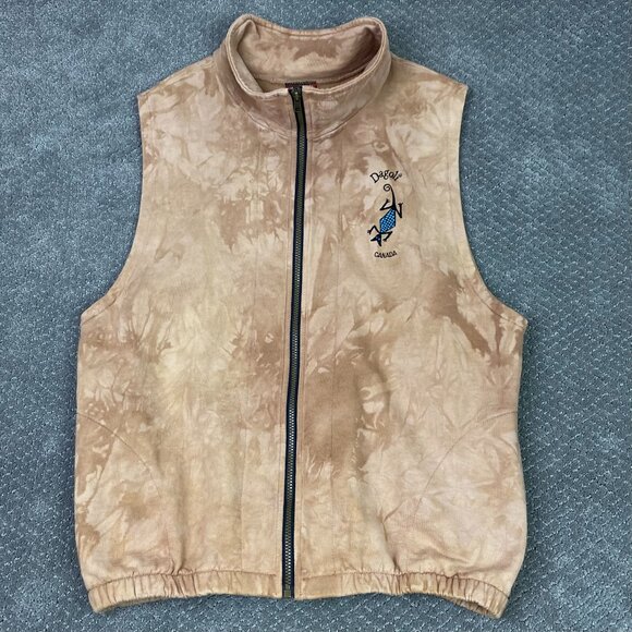 Dagoli Canada Vest Adult Unisex Large Brown Full Zip Tribal Tie Dye Sweatshirt - Picture 1 of 13